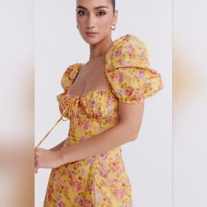 NWT House‎ Of CB Felizia butter floral print puff sleeve sundress Maxi Dress XS